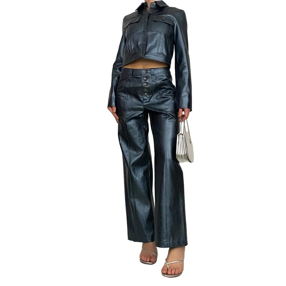 Cinq à Sept Blue Metallic Benji Pant and Jacket Set
